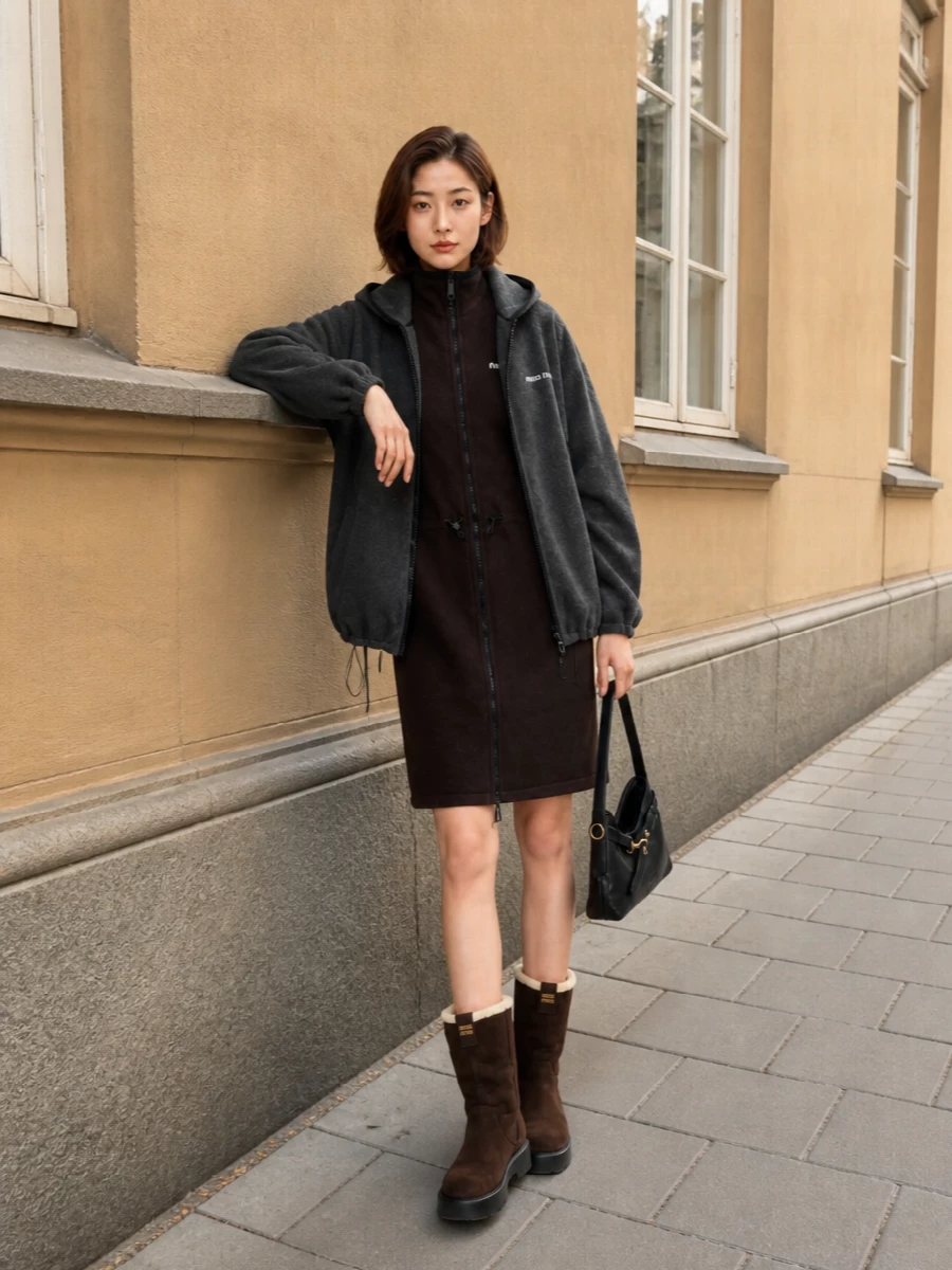 Miu miu fleece hoodie dress shearling boots