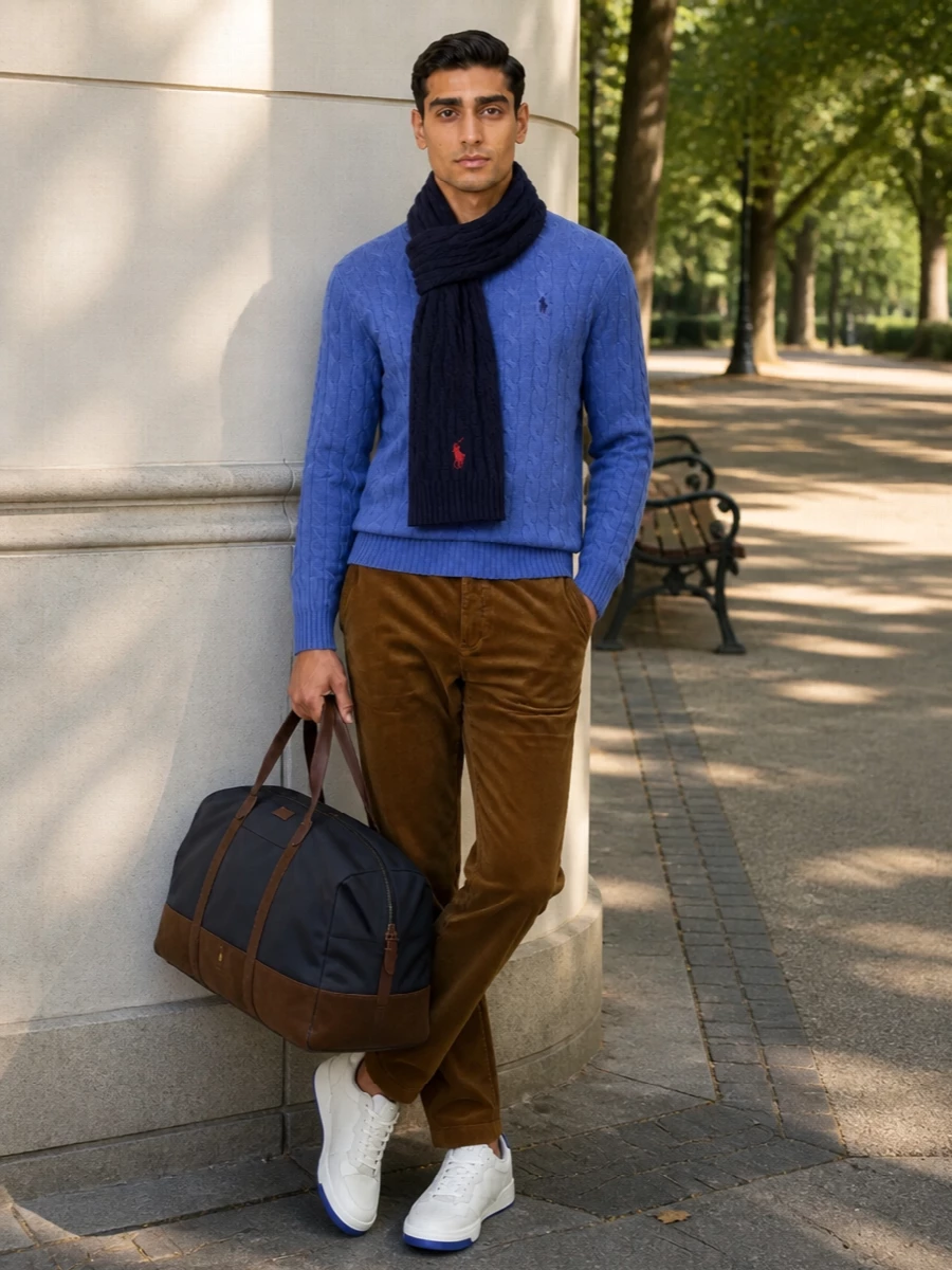 Polo ralph lauren blue cable sweater corduroy