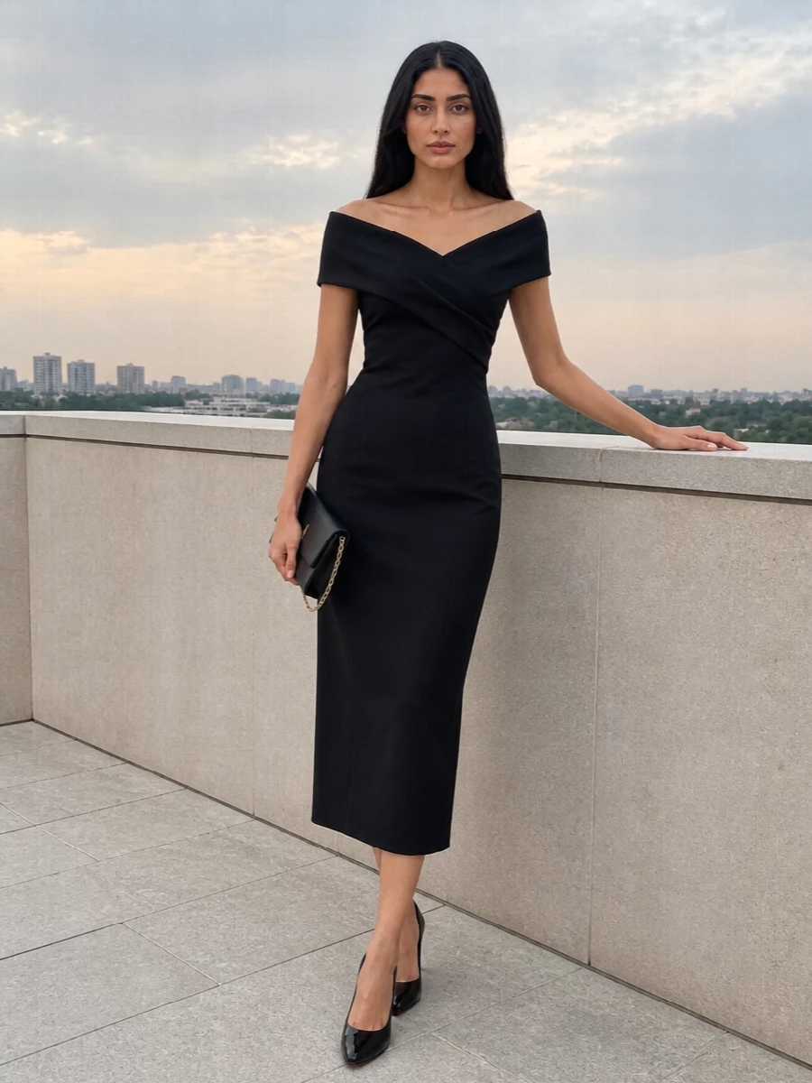 Ermanno scervino black midi dress louboutin heels