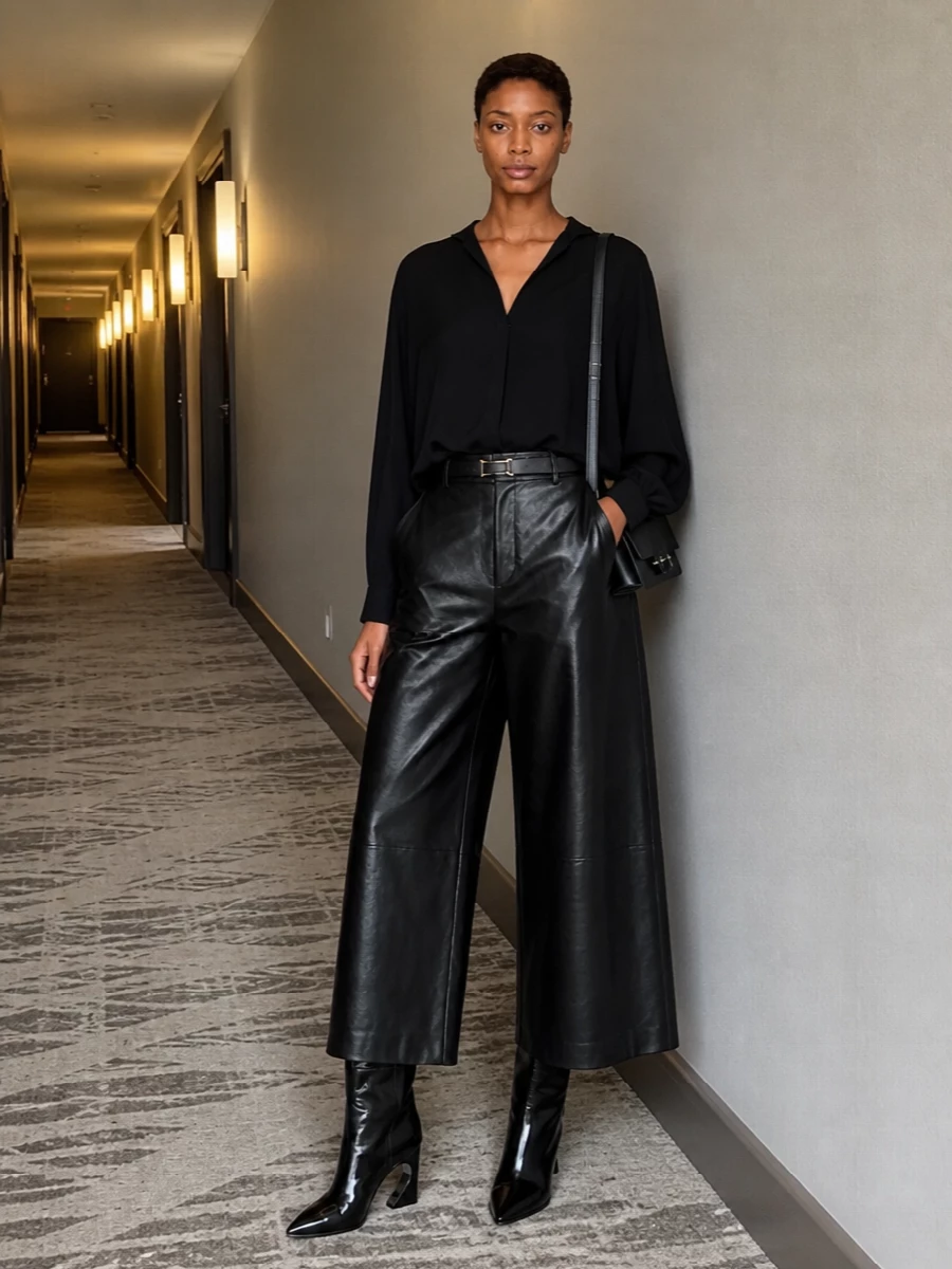 Tom ford shirt black leather wide leg pants