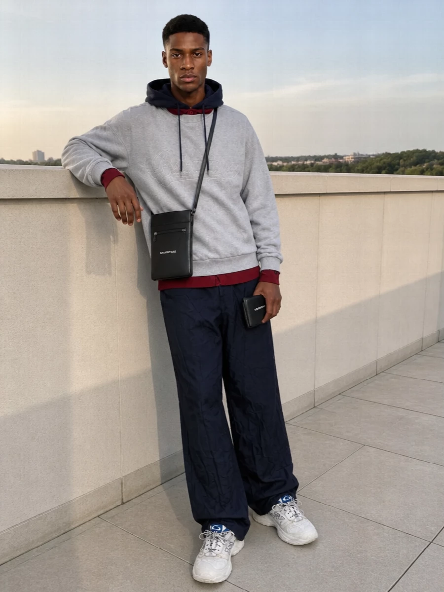 Balenciaga hoodie wide leg pants chunky sneakers