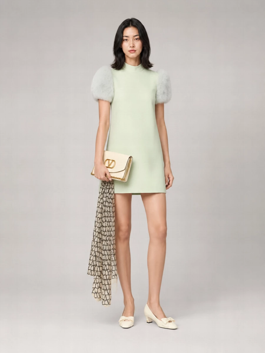 Valentino Feather-Trim Wool And Silk Mini Dress