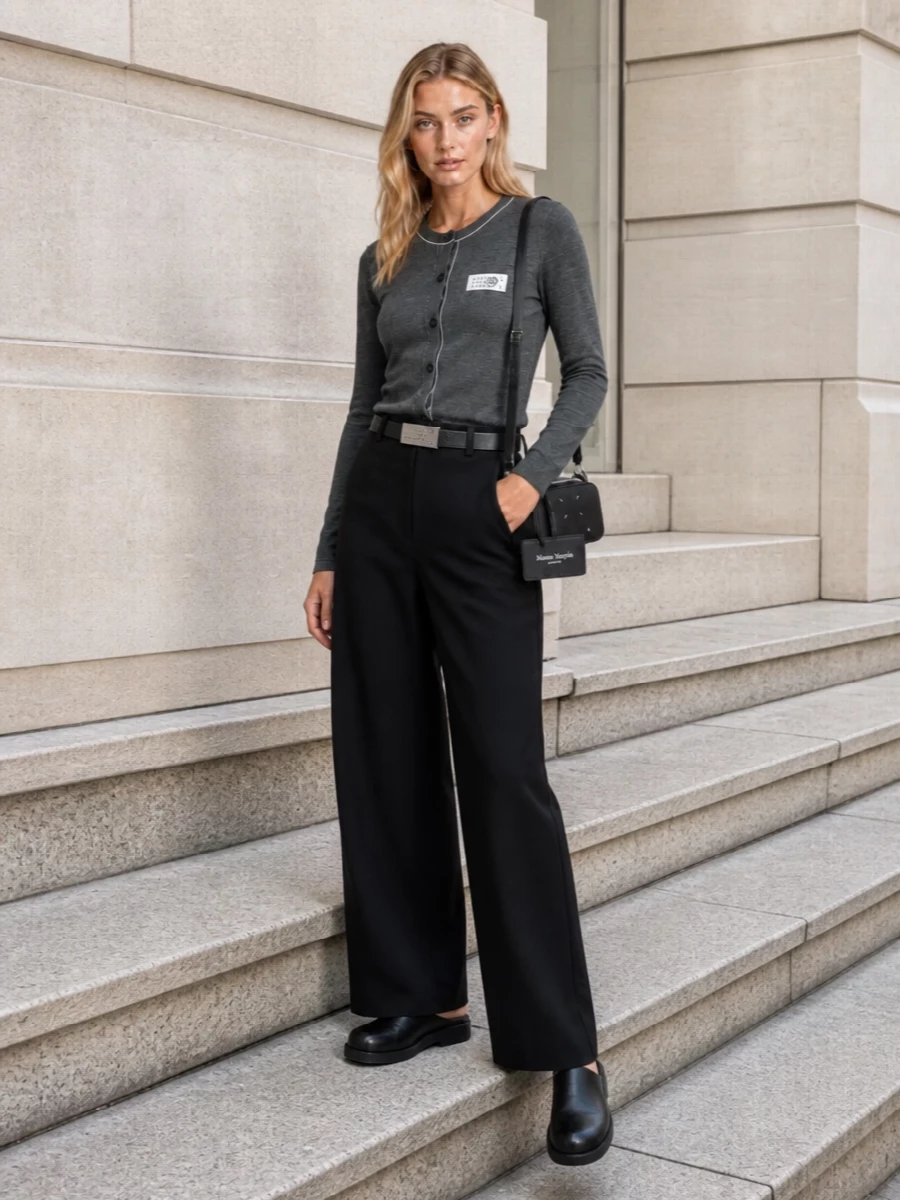 Mm6 margiela cardigan black wide leg trousers