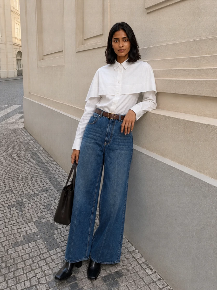 Stella mccartney wide leg jeans white cape shirt