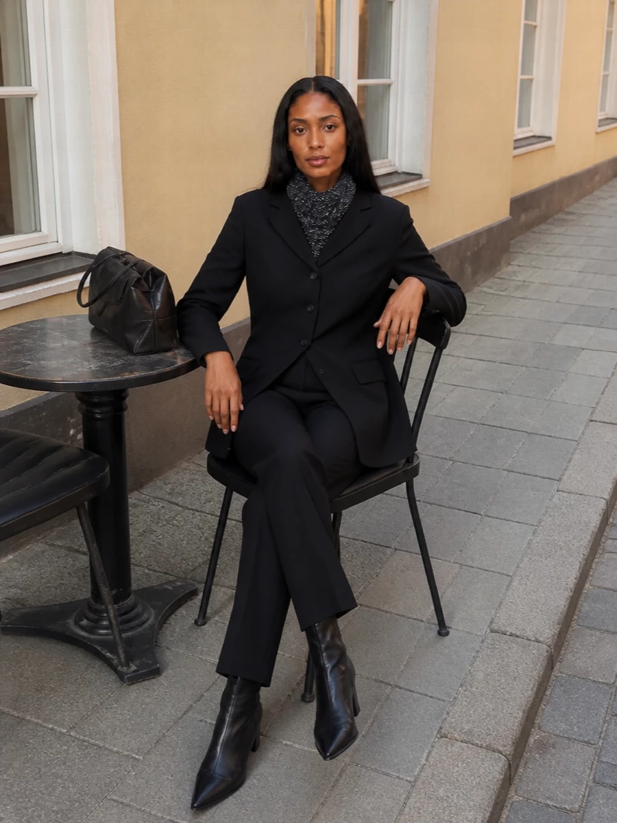 Jil sander black tailored pantsuit ankle boots