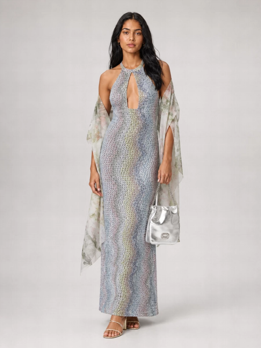 Missoni Halterneck Sleeveless Sequin-Embellished Cutout Maxi Dress