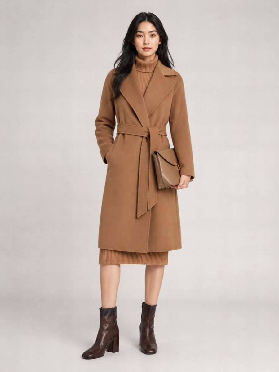 S Max Mara Wool Belted Single Breasted Coat