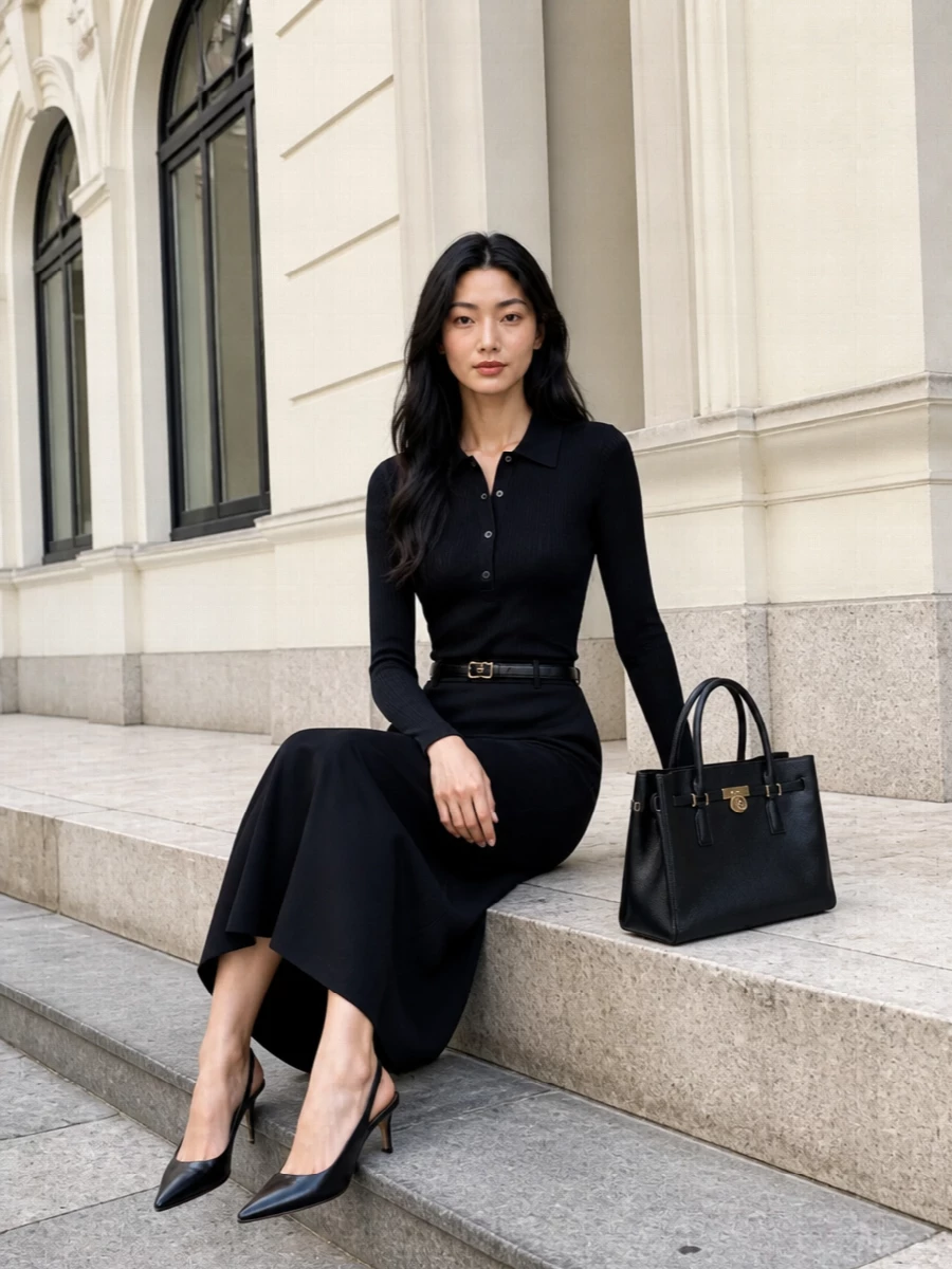 Michael kors black column skirt slingback outfit
