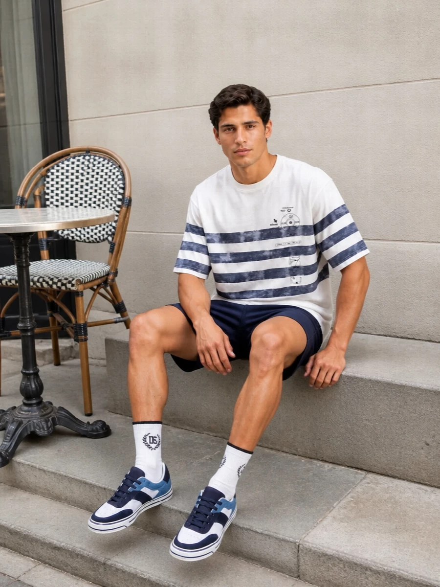 Dolce gabbana breton stripe tee navy shorts