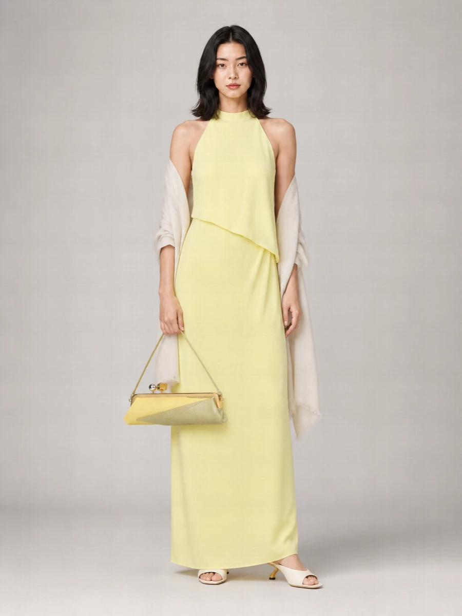 Sportmax Viscose Halterneck Asymmetric Maxi Dress