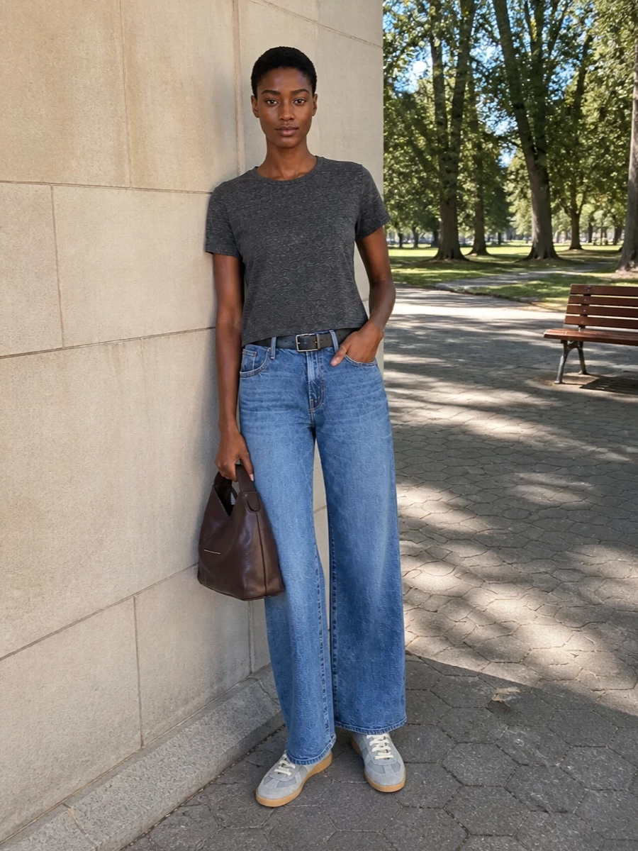 Mother wide leg jeans margiela sneakers outfit