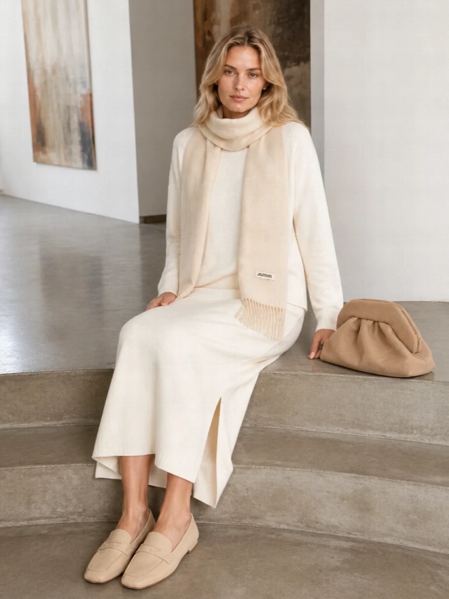 Loulou studio ivory knit midi skirt outfit