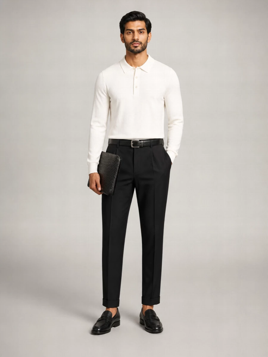 Pt Torino Wool Trousers With Belt Loops And Cuffed Hem