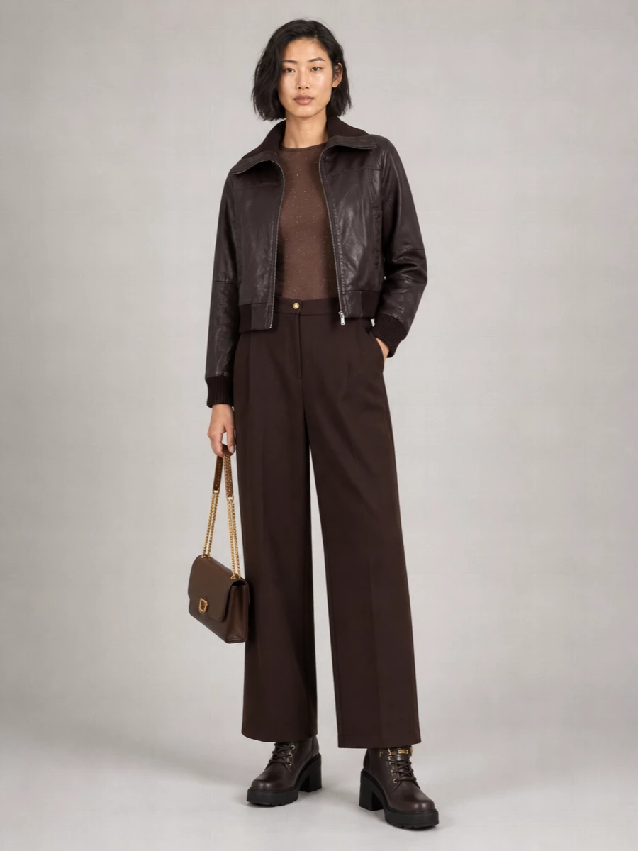 Pinko Leather Jacket With Knit Inserts