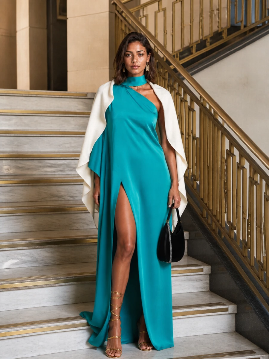 Taller marmo turquoise gown rene caovilla gold heels