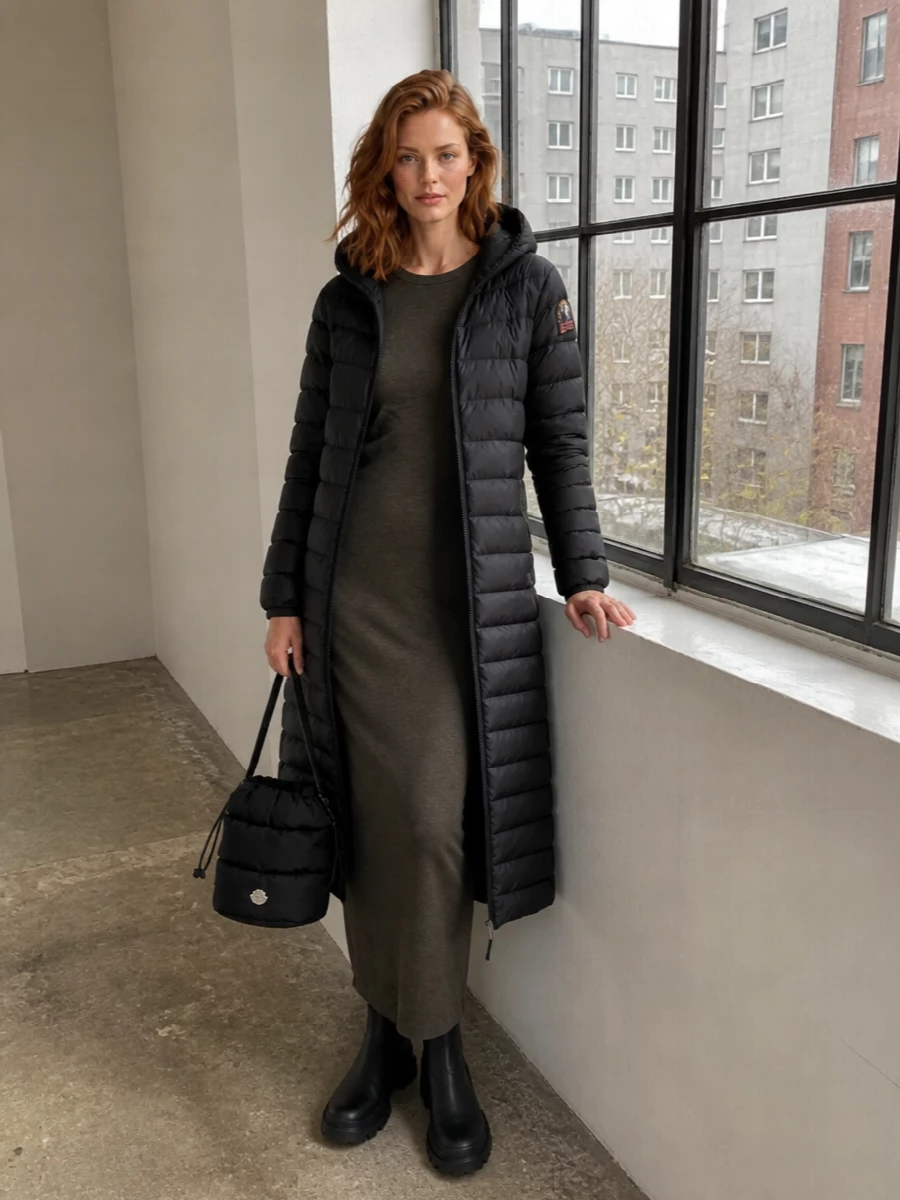 Rick owens maxi dress moncler boots bag