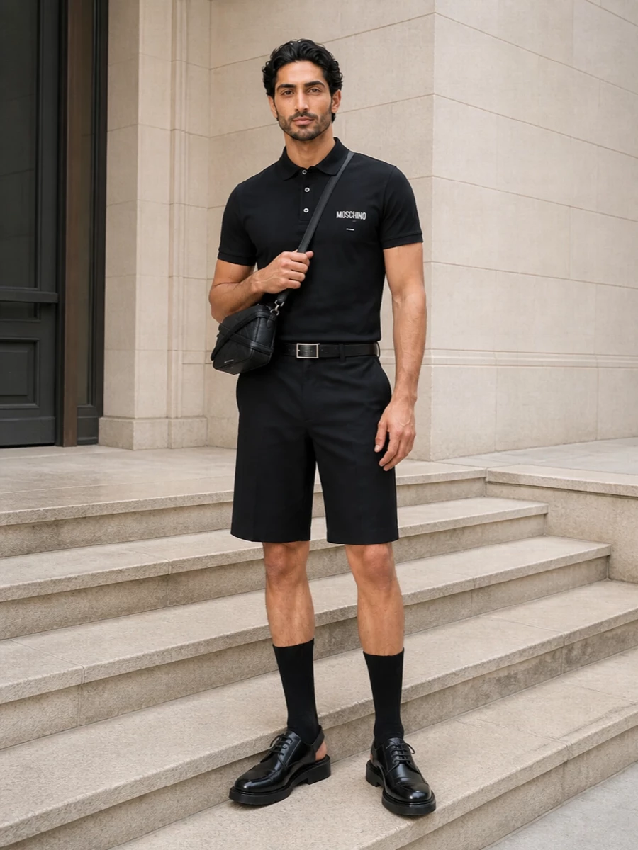 Moschino black polo tailored shorts outfit