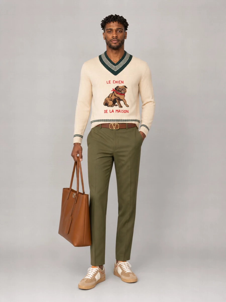 Valentino Wool V-Neck Embroidered Sweater