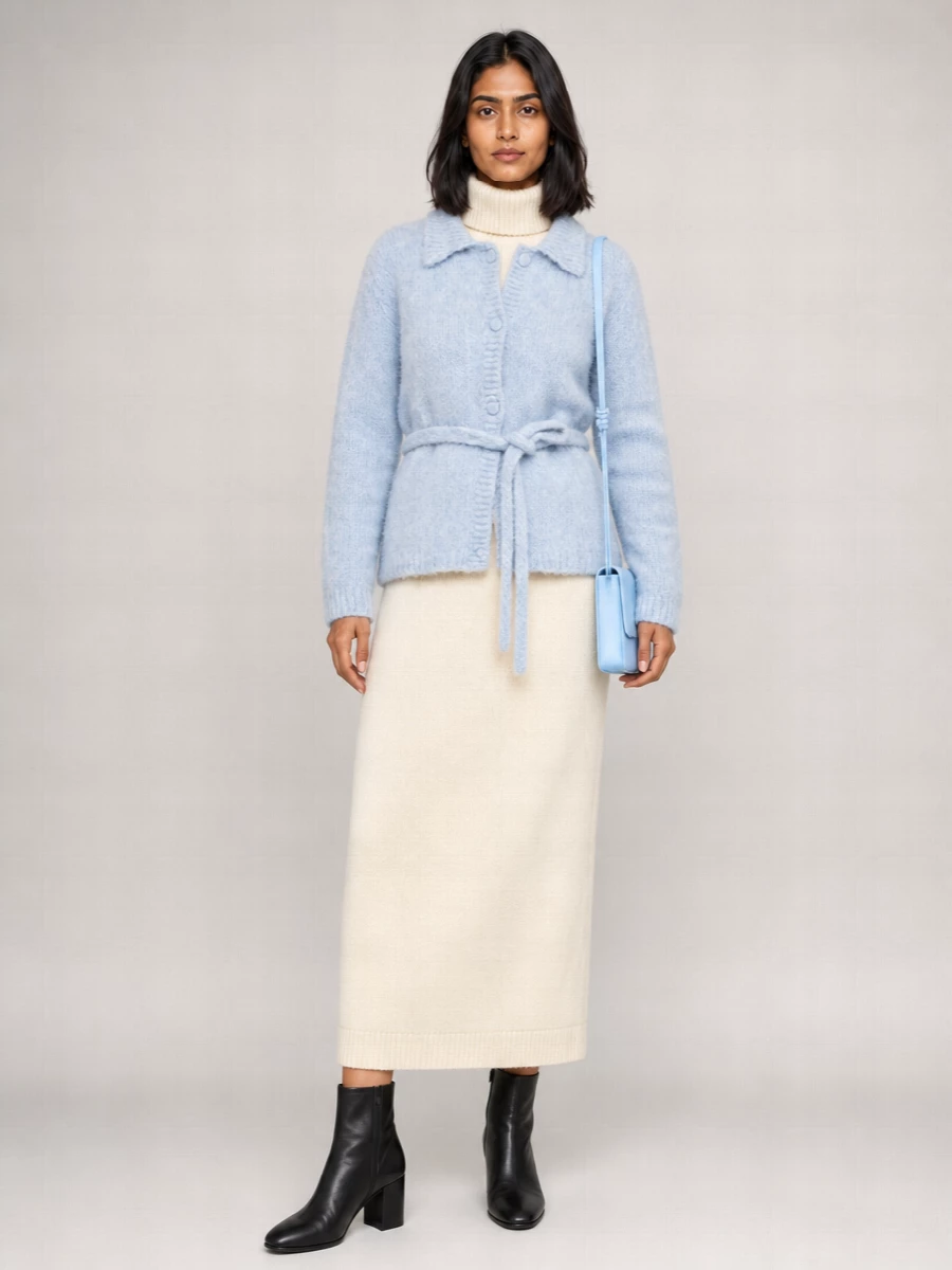 Dries Van Noten alpaca merino wool belted ribbed cardigan