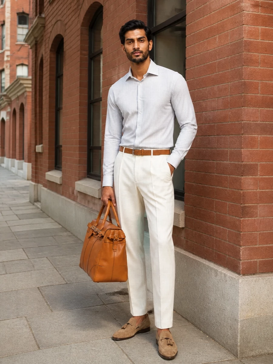 Brunello cucinelli striped shirt ivory trousers