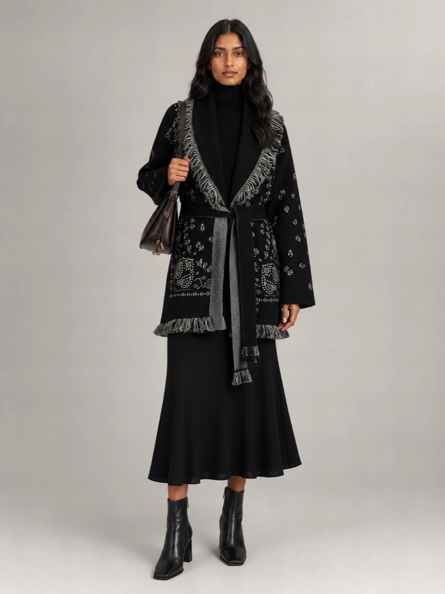 Alanui Cashmere Bandana Fringed Belted Cardigan