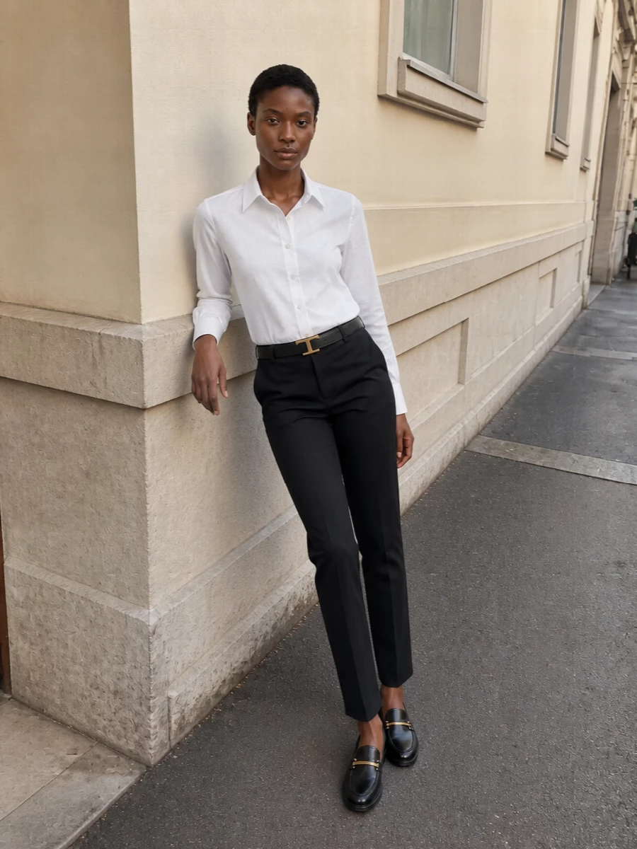 Elisabetta franchi trousers toteme white shirt outfit