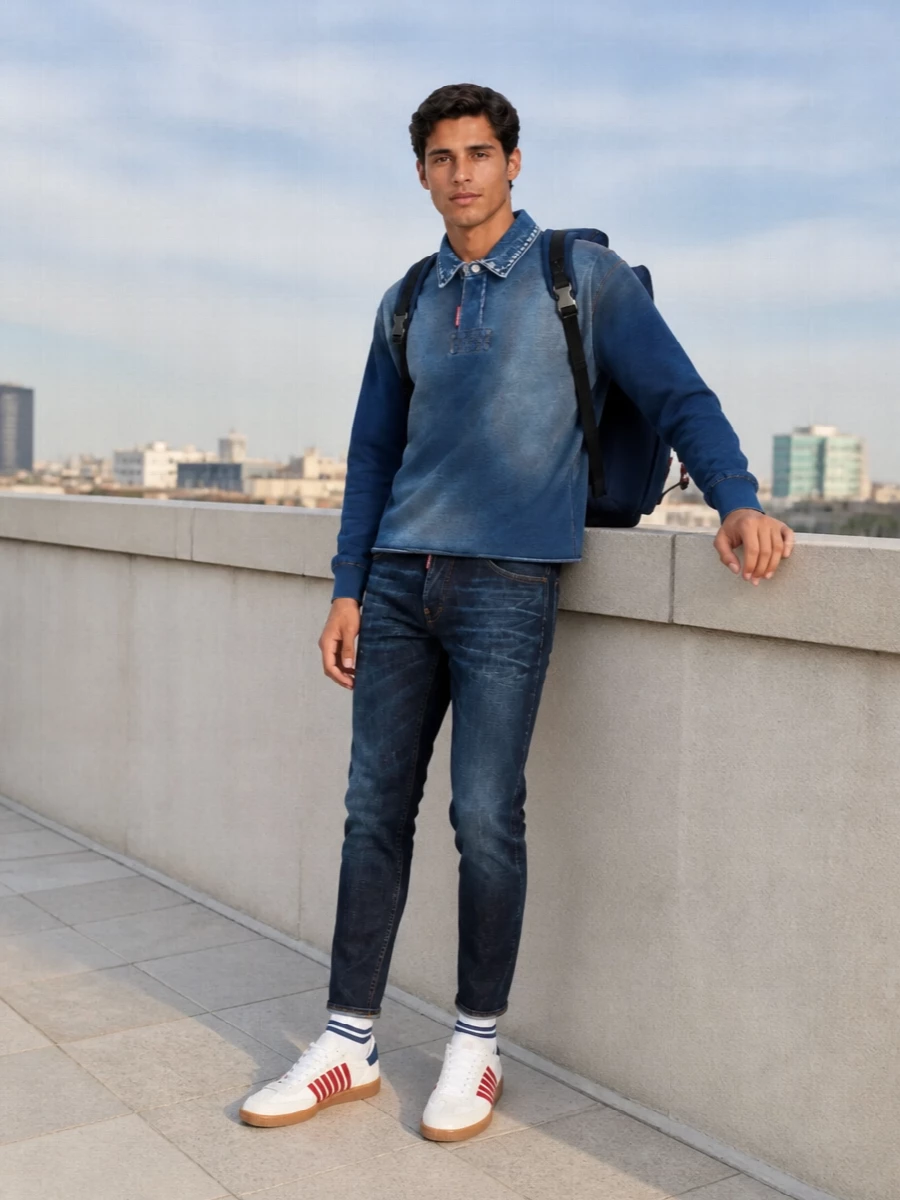 Dsquared2 denim polo dark jeans sneakers