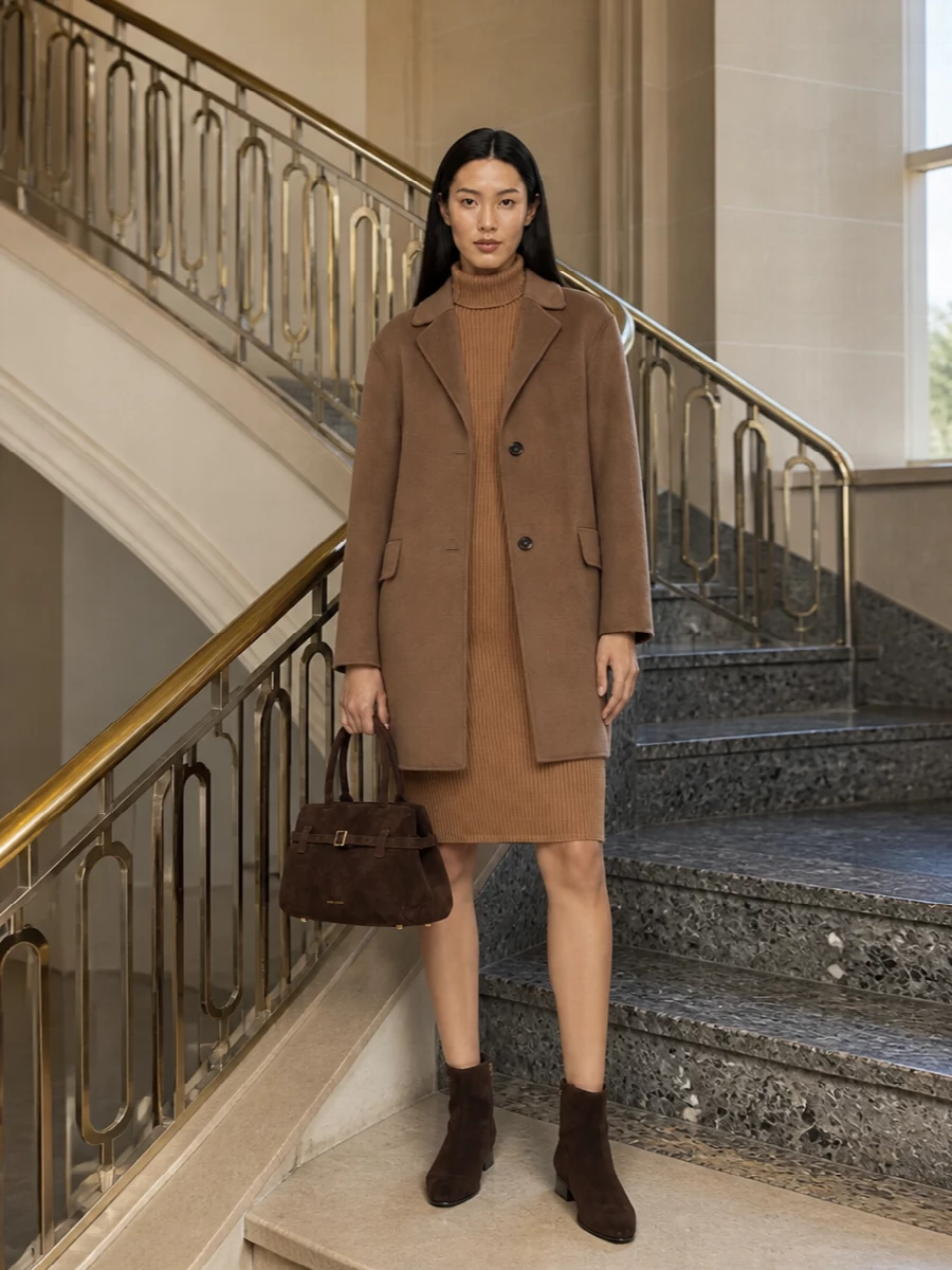 Max mara camel coat sweater dress suede boots