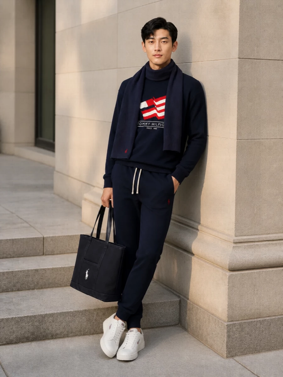Tommy flag sweater polo joggers outfit