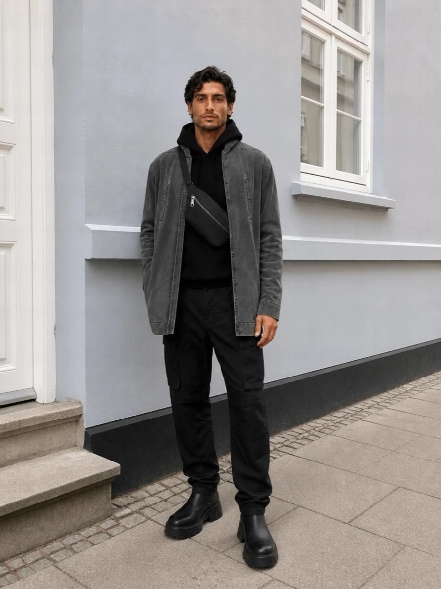 Rick owens parka cargo pants platform boots