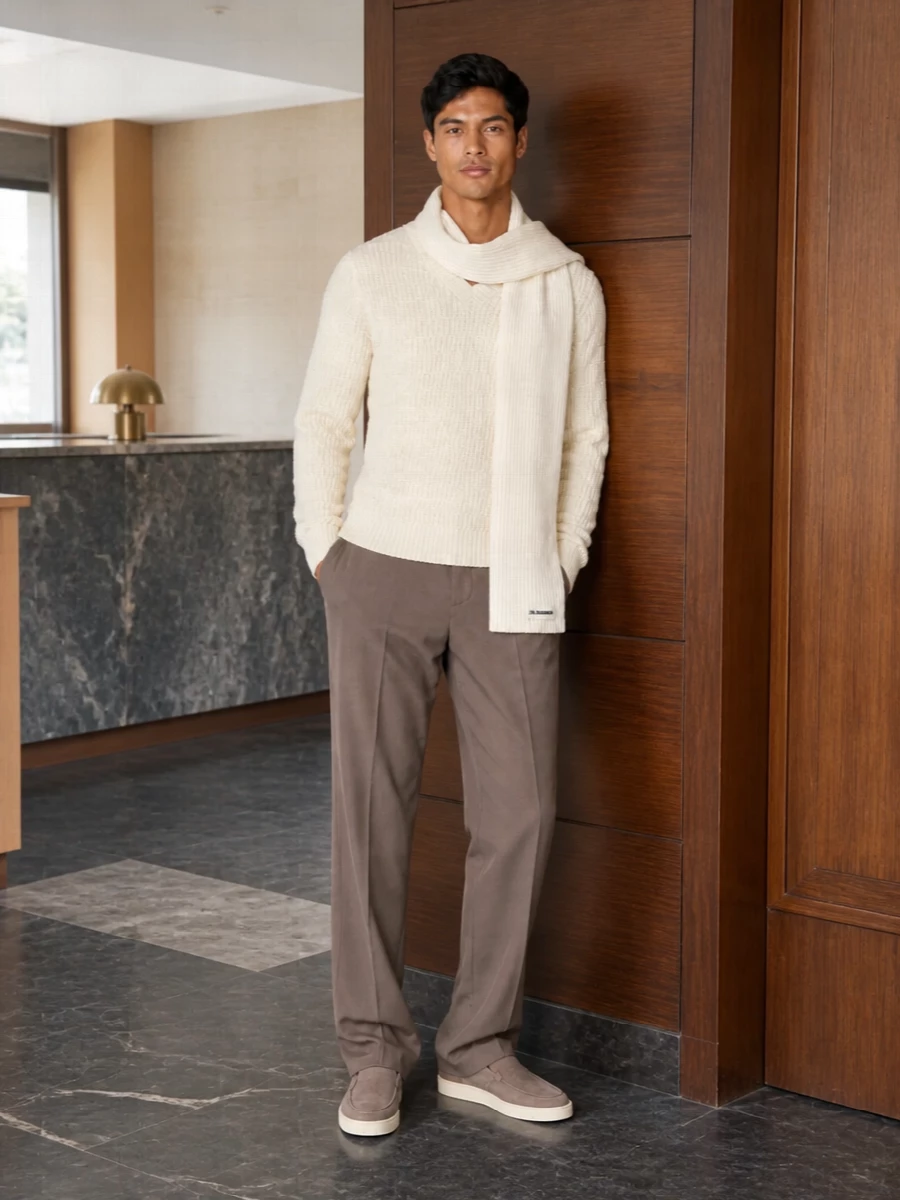 Pt torino buttercream sweater taupe trousers