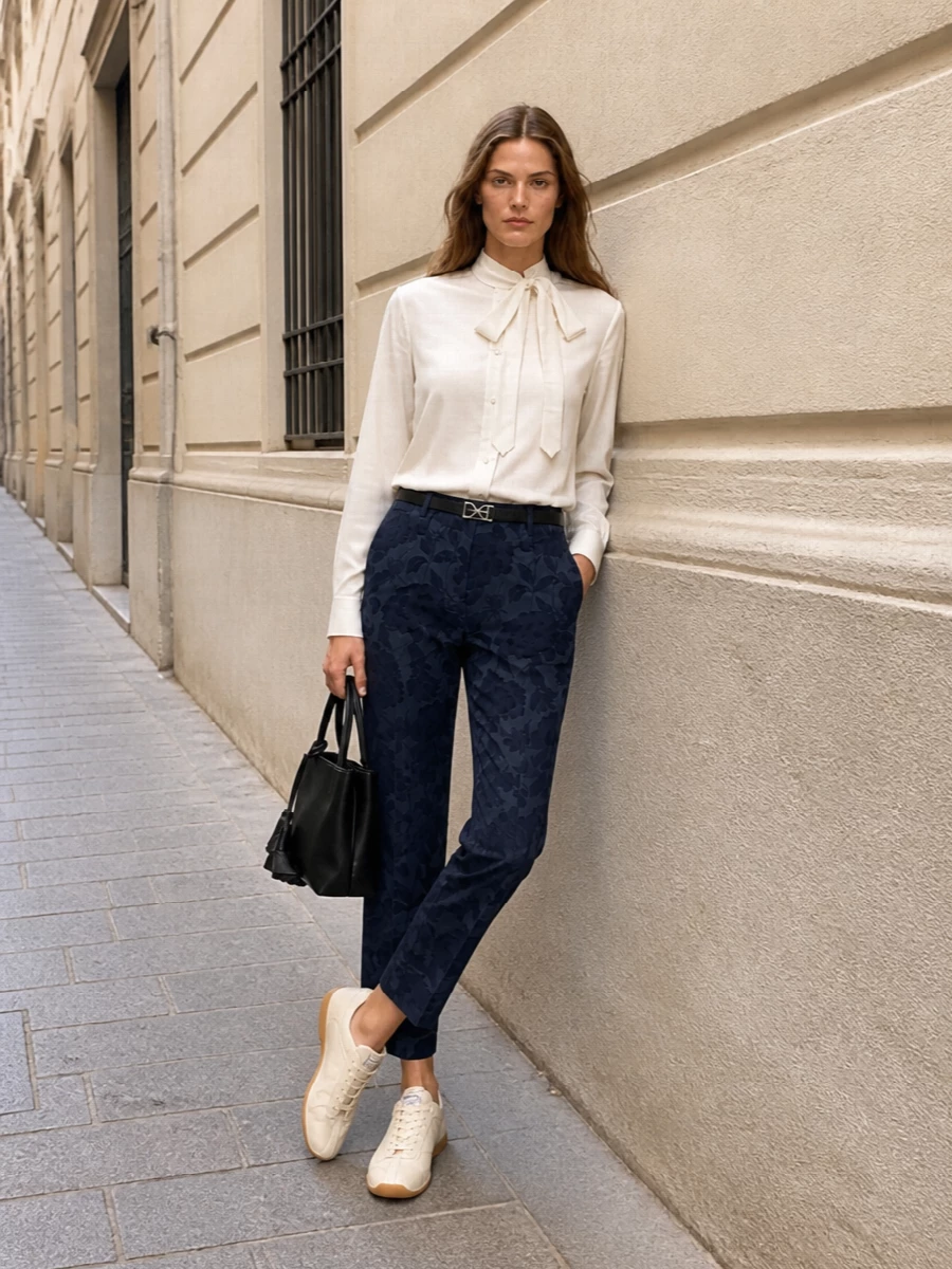 Kenzo floral cropped trousers ivory bow shirt