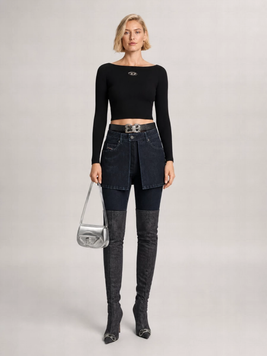 Diesel Denim High-Rise Skinny Flared Mini Skirt Jeans