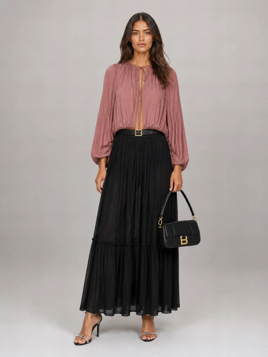 Saint Laurent Silk Pleated Maxi Skirt