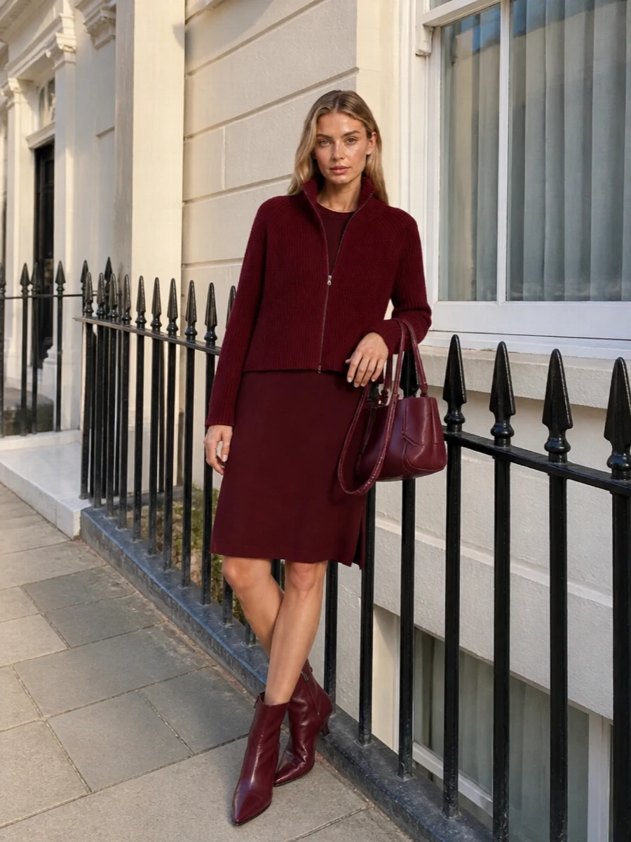 Lisa yang burgundy jacket max mara sweater dress