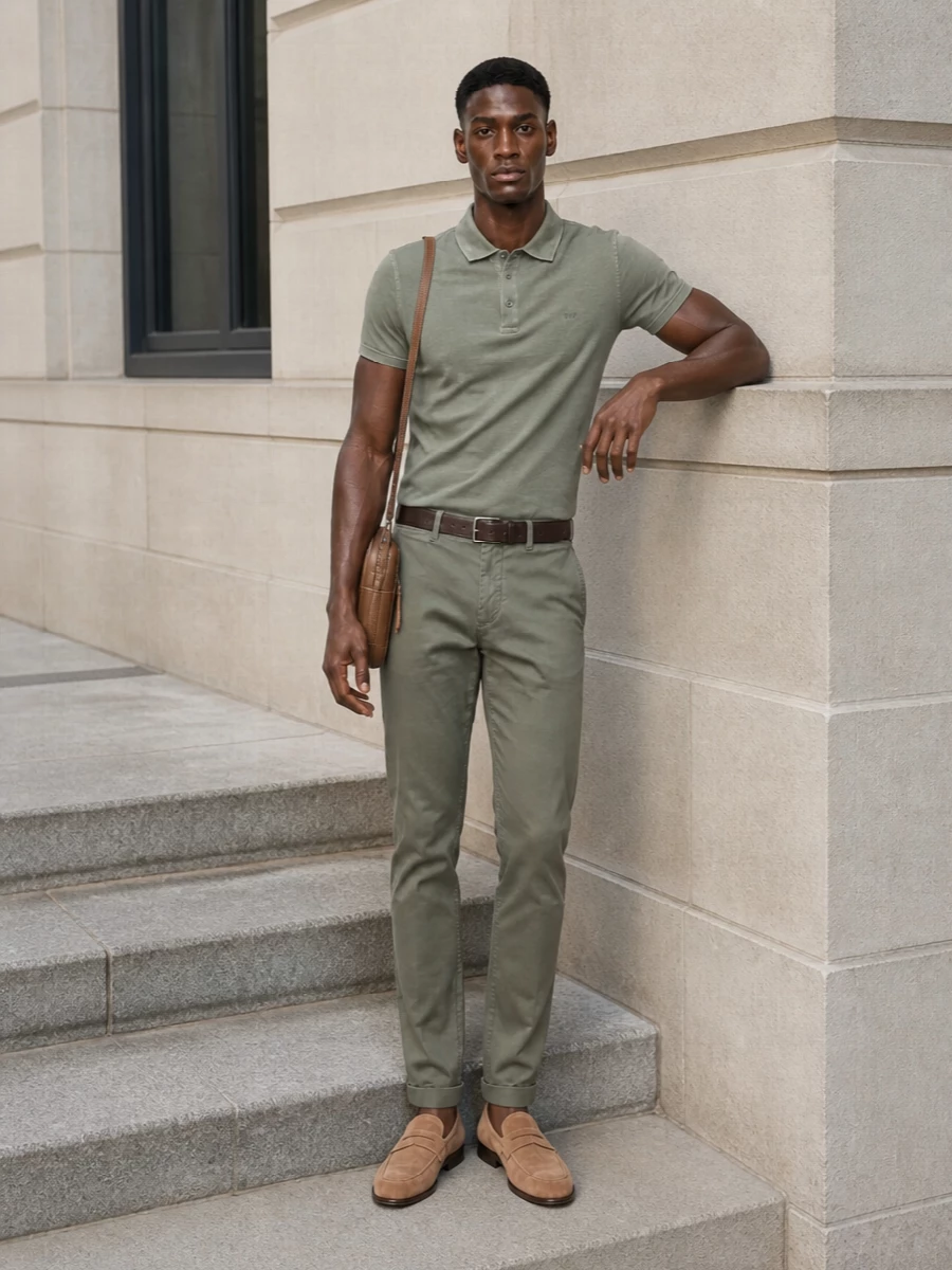 Fay sage polo olive chinos suede loafers