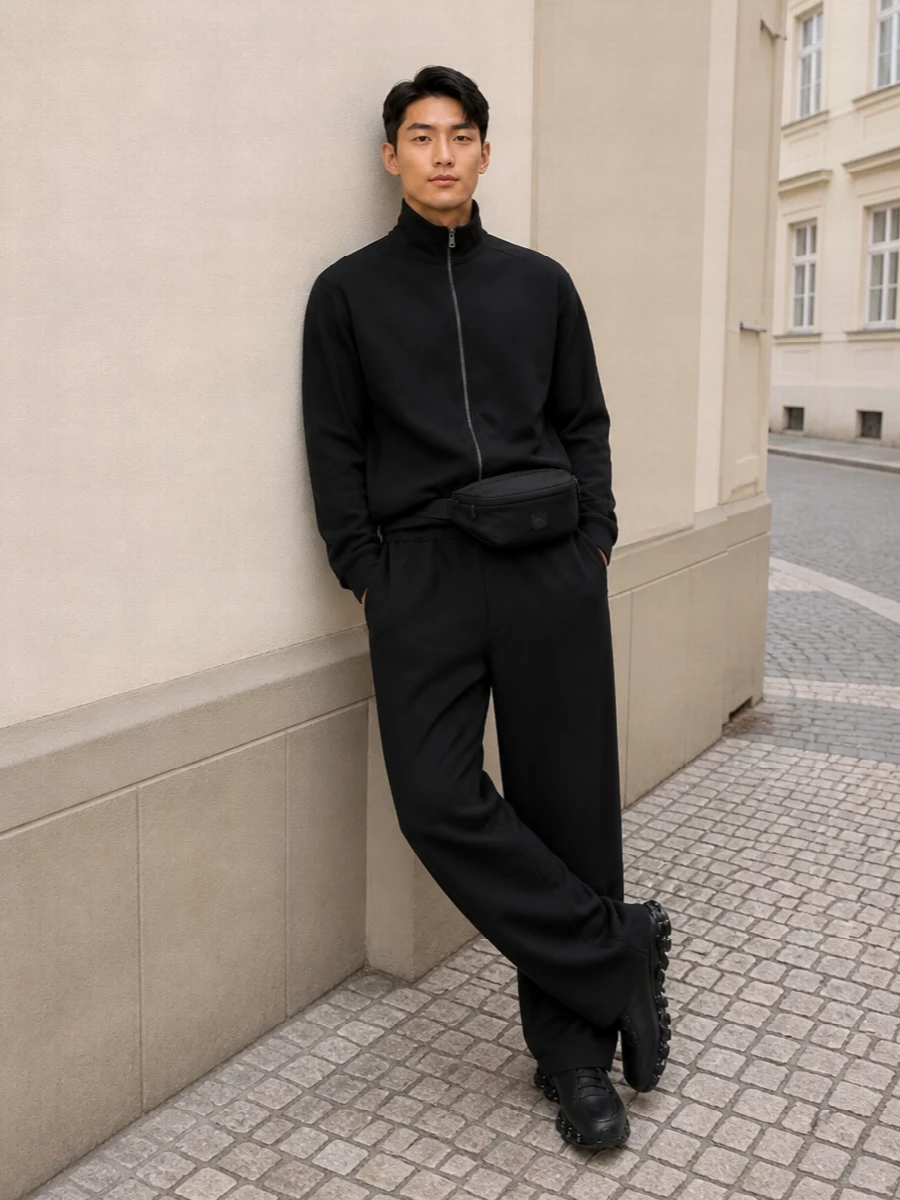 Entire studios black wide leg streetwear outfit