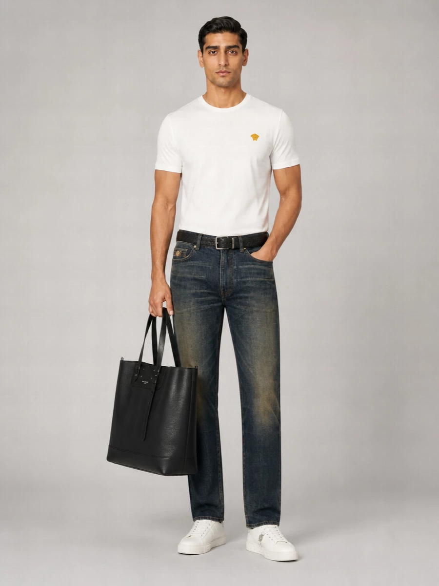 Versace Cotton Ribbed Crew-Neck Medusa-Embroidered T-Shirt