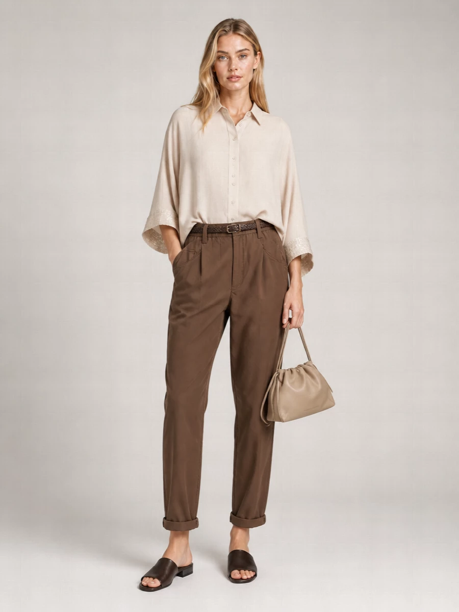 Brunello Cucinelli Cotton High-Rise Tapered Trousers