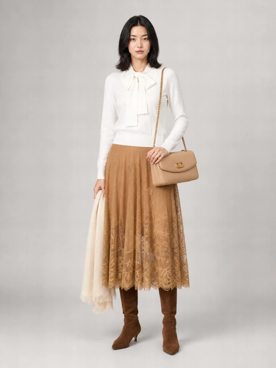 Fabiana Filippi Lace-Trimmed Maxi A-Line Skirt