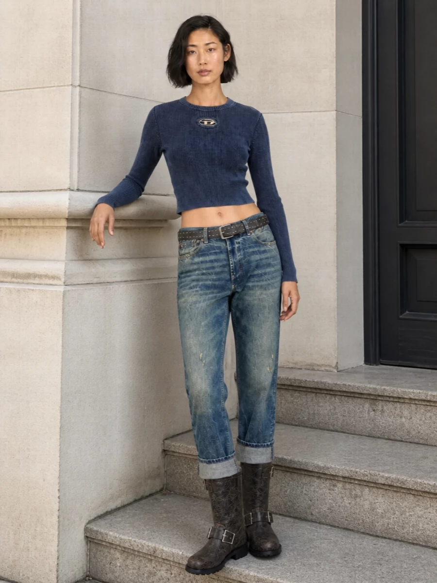 R13 jeans diesel knit biker boots outfit