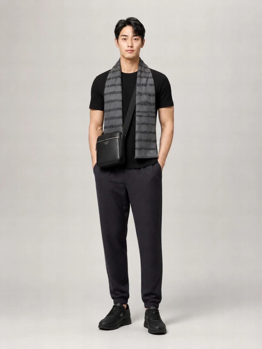 Emporio Armani Cotton Chevron-Knit Crew-Neck Short-Sleeve T-Shirt