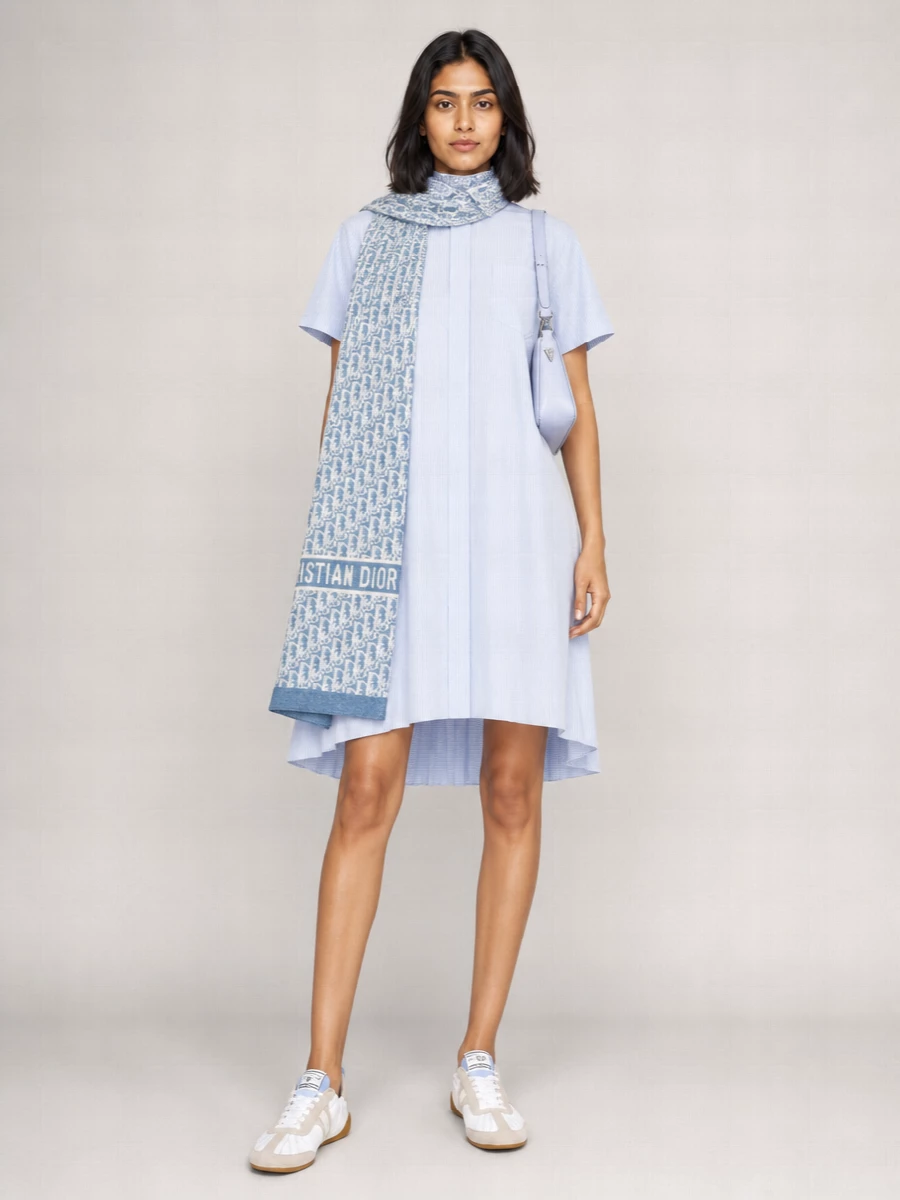 Sacai Embroidered Poplin Shirt Knee-Length Dress