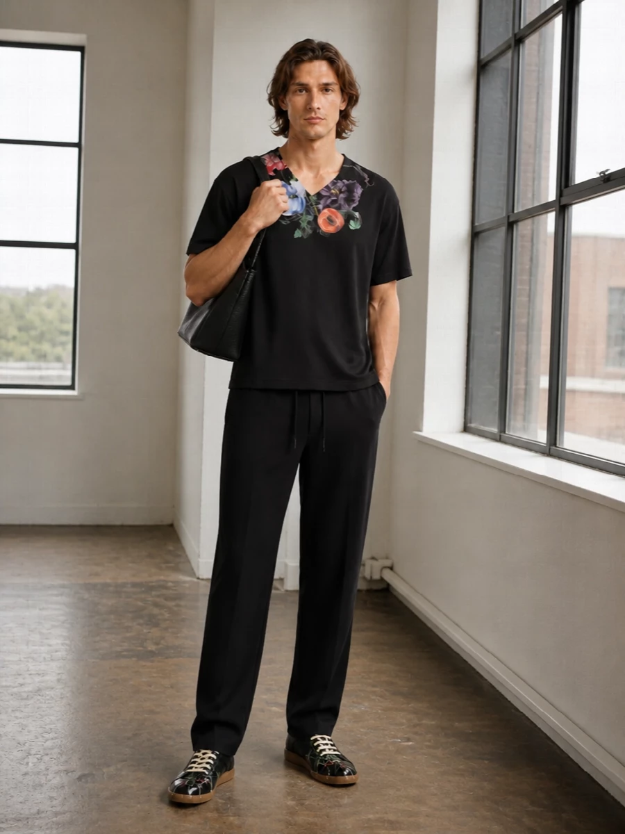 Maison margiela floral tee black trousers sneakers