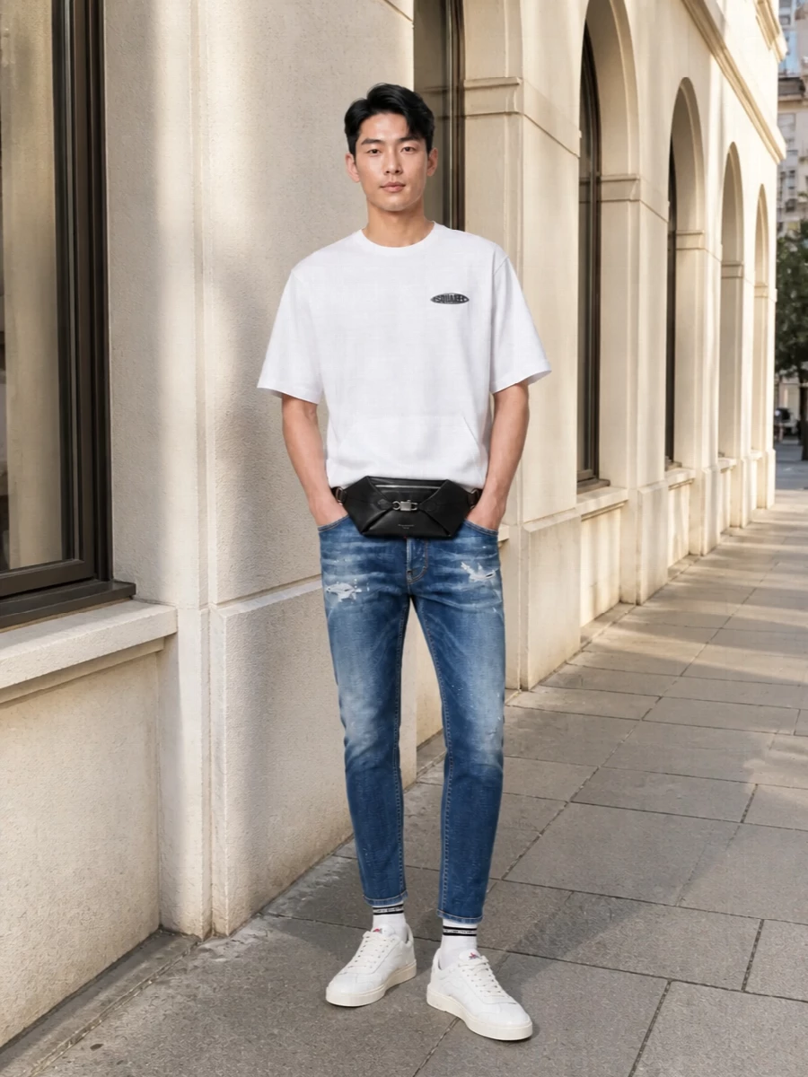 Dsquared2 white tshirt slim distressed jeans outfit