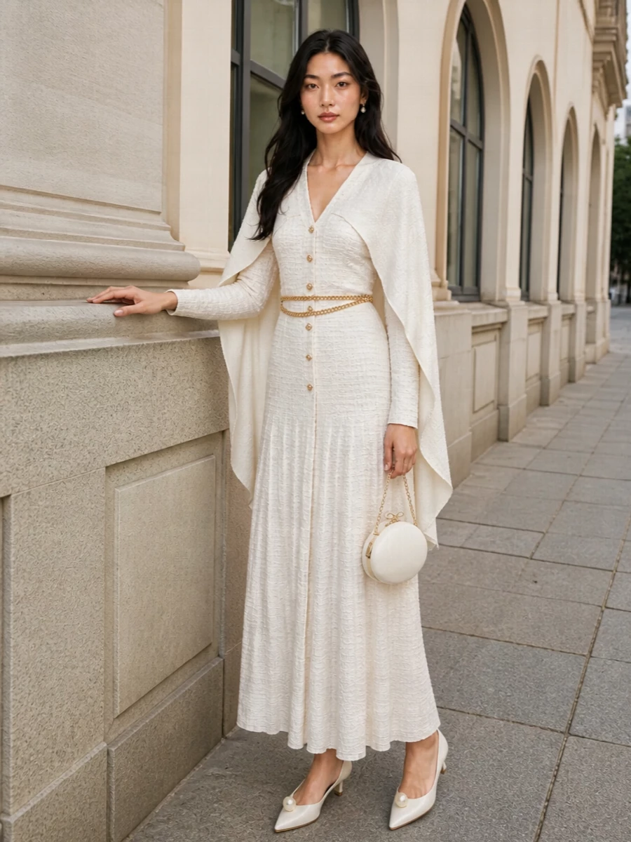 Self portrait ivory tweed maxi dress outfit