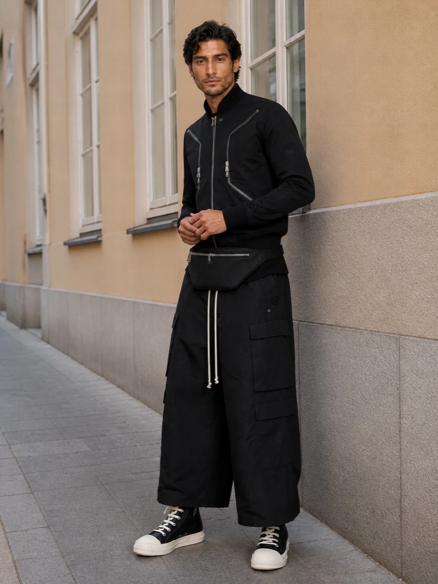 Rick owens bomber wide cargo pants high tops