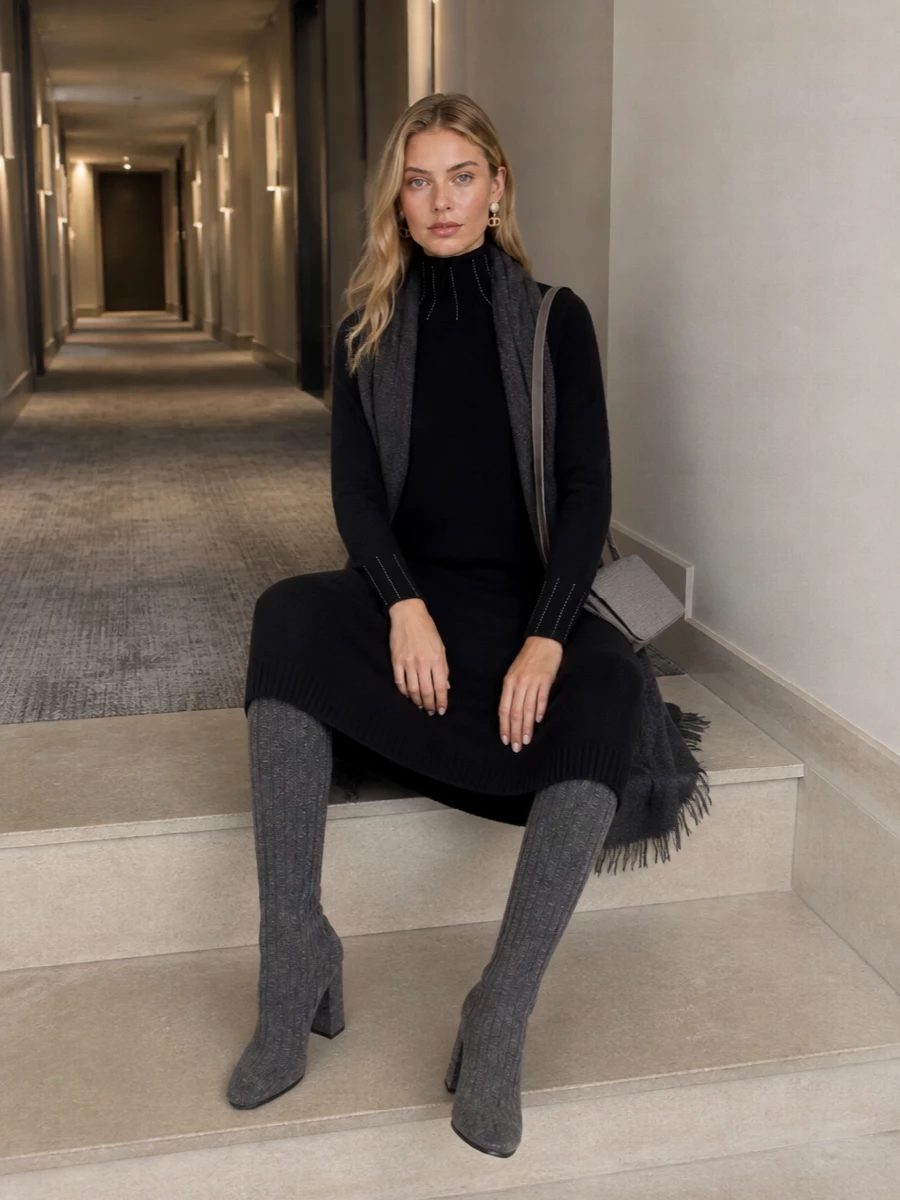 Fabiana filippi black knit dress grey boots