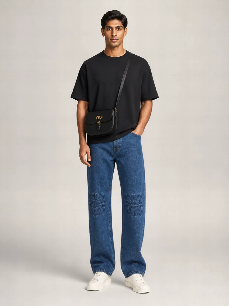 Valentino Garavani Calfskin Leather Messenger Bag