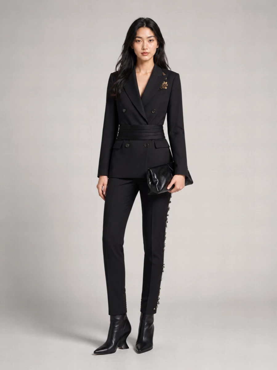 Dries Van Noten Embellished Wool Double-Breasted Blazer